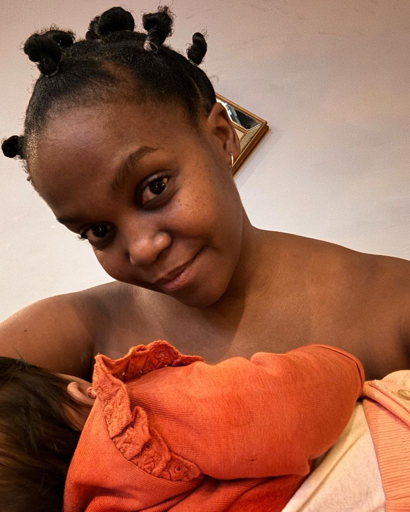 Makeup free Oti Mabuse breastfeeding baby daughter