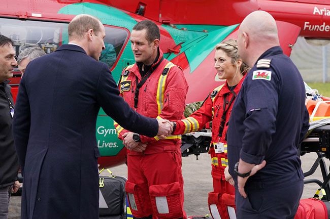 Prince William speaks with responders at Wales Air Ambulance