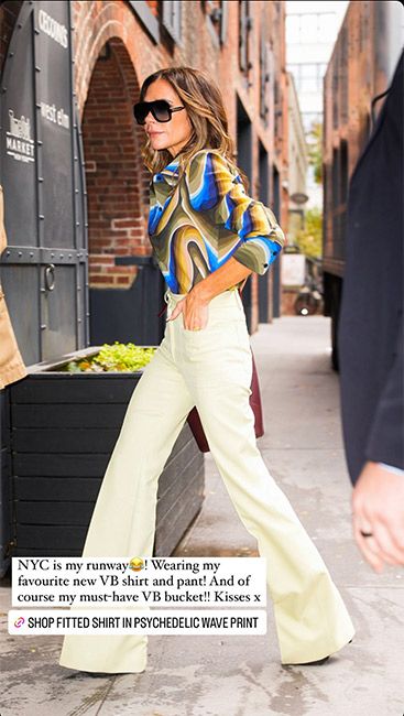 WHAT SHE WORE: Victoria Beckham in light blue wide leg pants with white top  in London March 20 ~ I want her style - What celebrities wore and where to  buy it. Celebrity Style