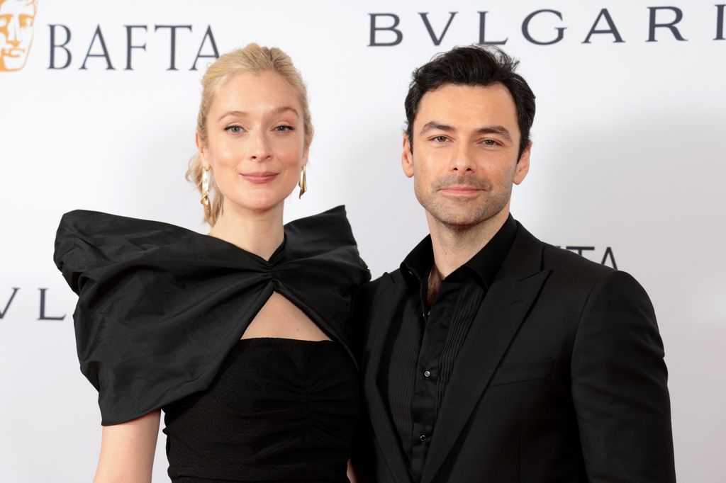 Caitlin Fitzgerald and Aidan Turner attend the BAFTA Gala 2024, Supported By Bulgari at The Peninsula Hotel on February 15, 2024 in London, England