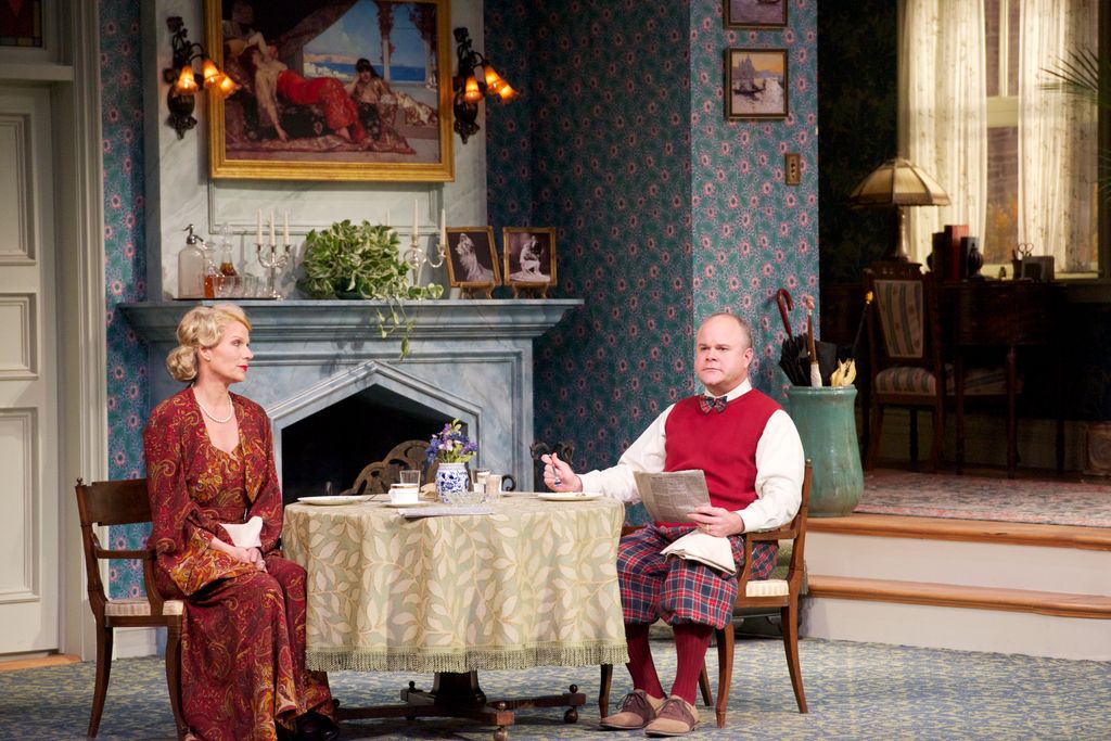 Pamela J. Gray and Mike Ryan perform in Noel Coward's play Fallen Angels opening night at the Pasadena Playhouse on February 3, 2013 in Pasadena, California.