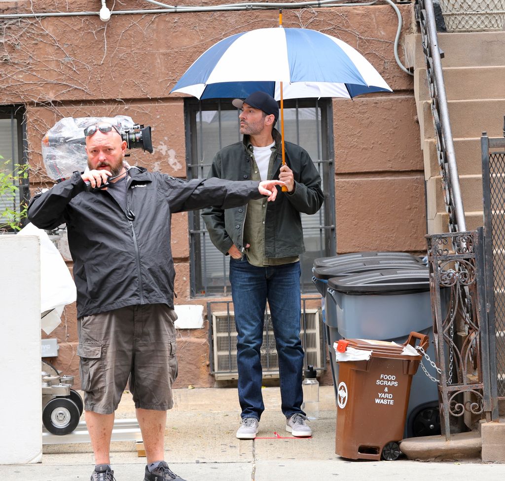 Tom Ellis is seen on the set of "CIA" on September 17, 2025 in New York City