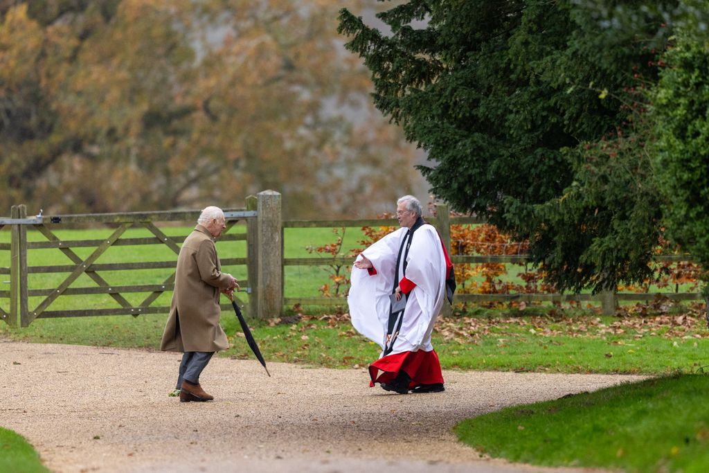 two people greeting one another outside church