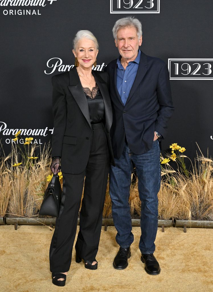 Helen Mirren and Harrison Ford attend the Los Angeles Premiere of Paramount+'s "1923" at Hollywood American Legion on December 02, 2022 in Los Angeles, California