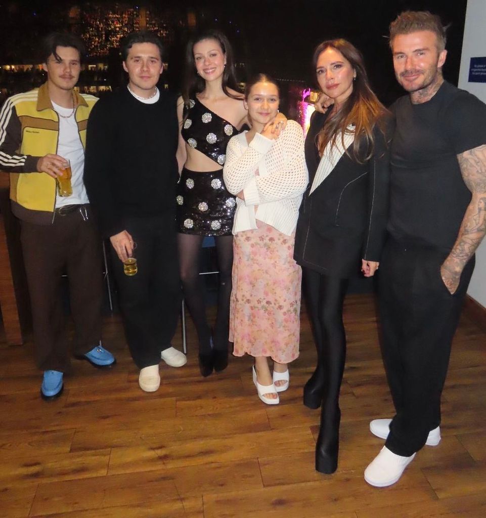 The Beckham family posing for a photo at Elton John's last London concert at the 02 Arena