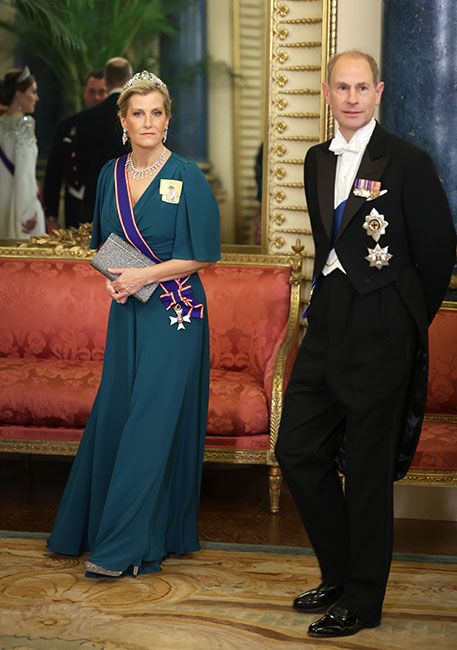 Sophie Wessex and Prince Edward arrive at Buckingham Palace for the state banquet