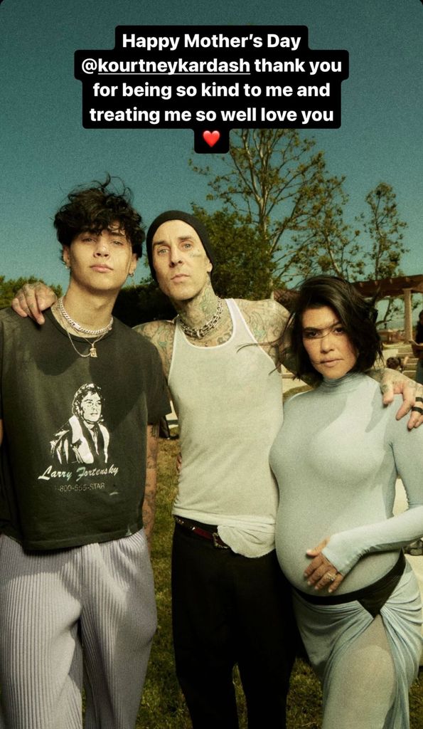 Photo shared by Travis Barker's son Landon Barker featuring his dad and stepmom Kourtney Kardashian in a Mother's Day 2024 tribute on Instagram