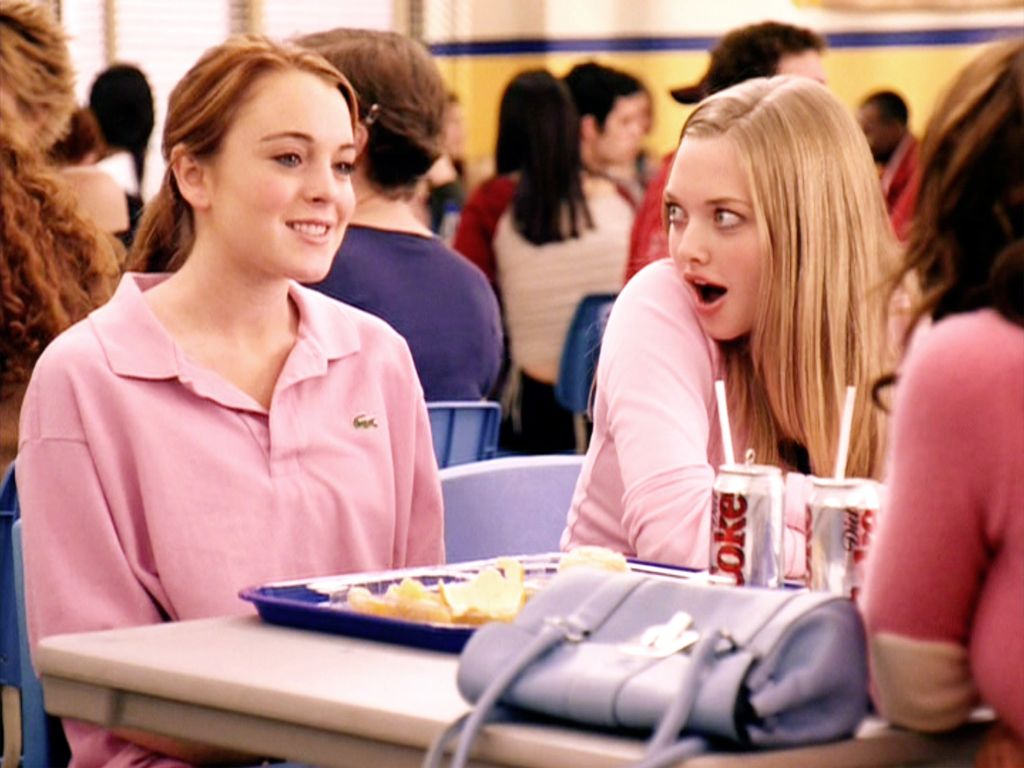Lindsay Lohan as Cady Heron and Amanda Seyfried as Karen Smith on Mean Girls
