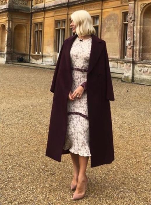 holly willoughby instagram downton abbey dress and coat