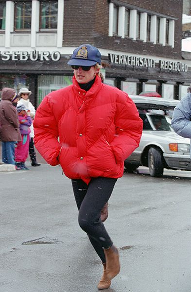 Princess Diana in red ski jacket