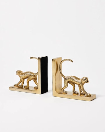 Monkey Gold Metal Book Ends