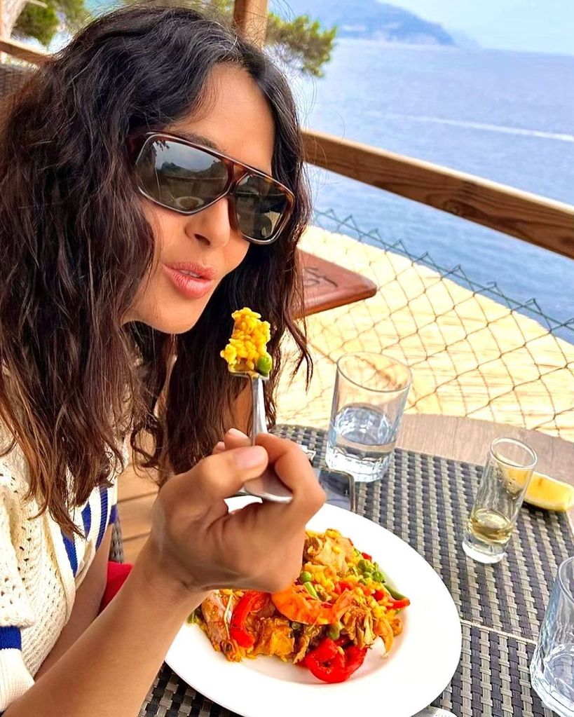 Salma Hayek shares a radiant glimpse into her Spanish vacation in a photo shared on Instagram