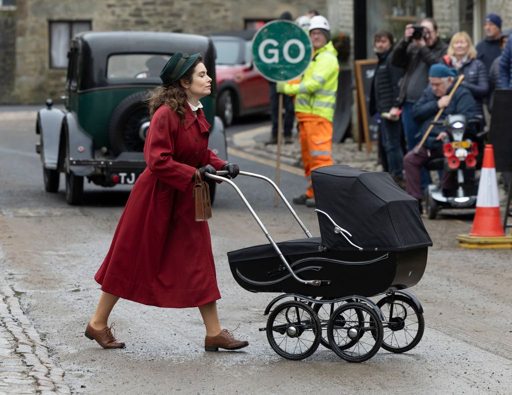 Rachel Shenton pushing baby pram