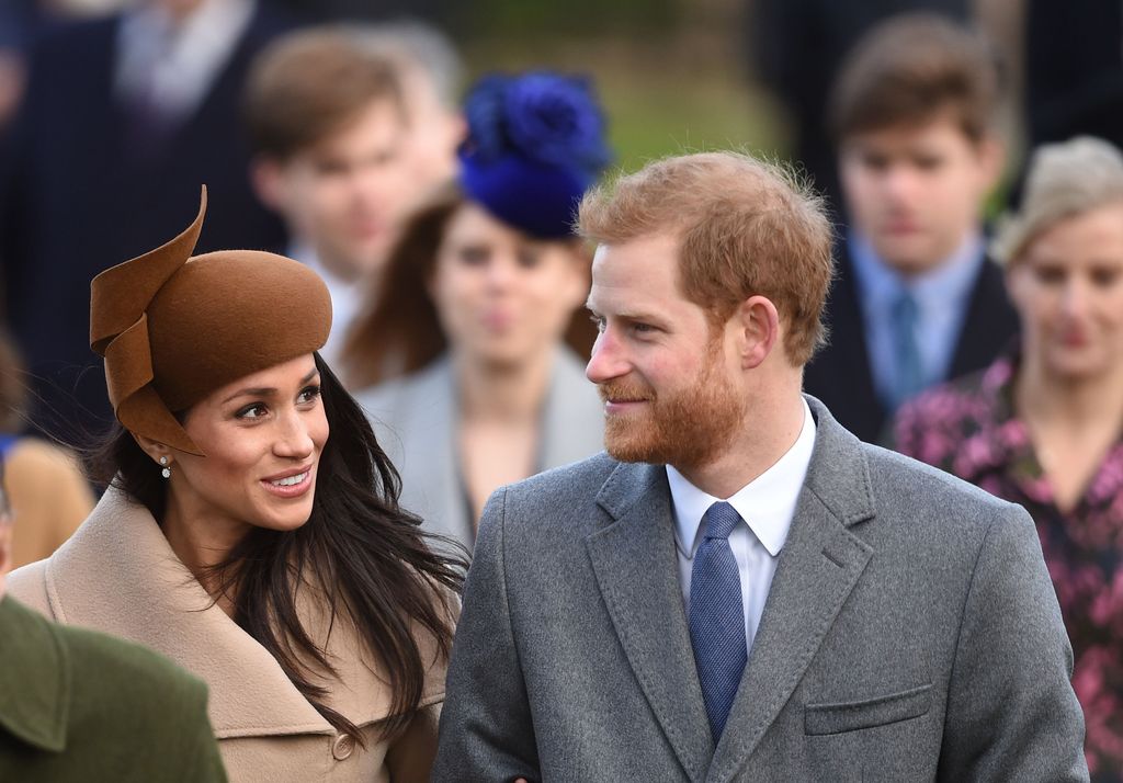 Prince Harry and Meghan Markle arriving to attend Christmas church service