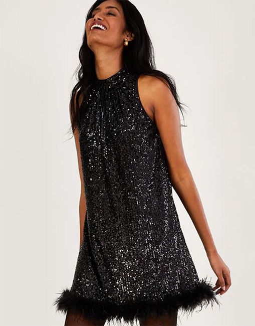 monsoon sequin feather dress