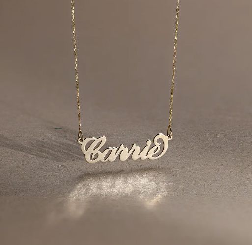 Solid Gold Double Nameplate Necklace w/ Love Heart 