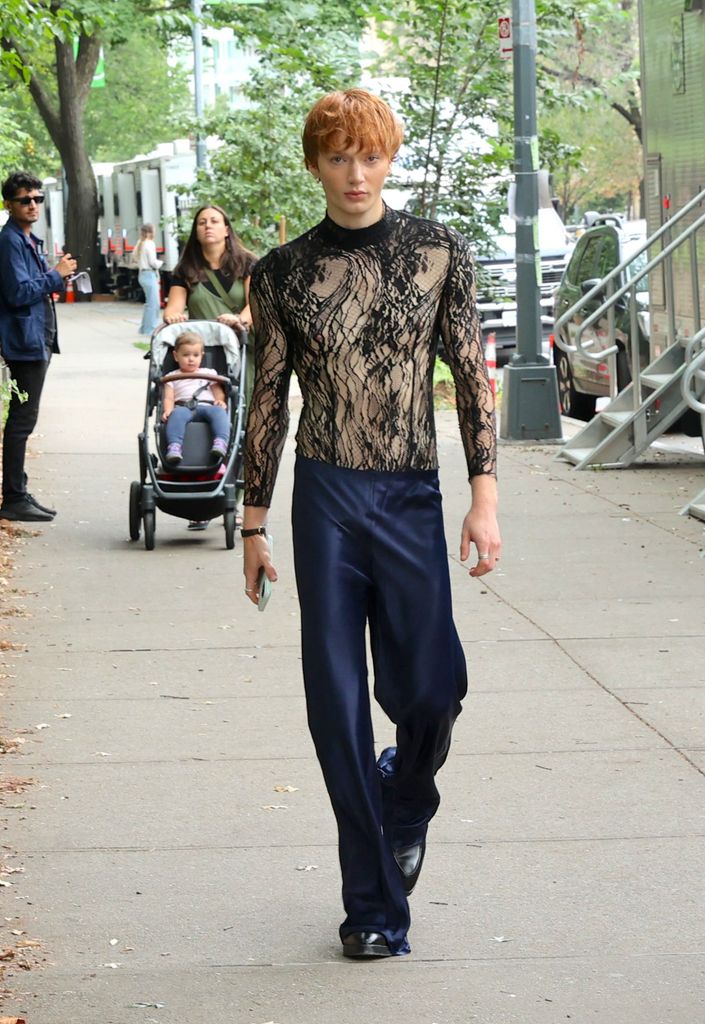 Calum Harper is seen on the set of "The Devil Wears Prada 2" 