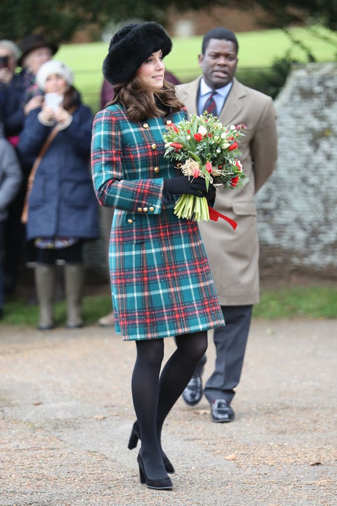 princess kate in blue and red tartan coat dress