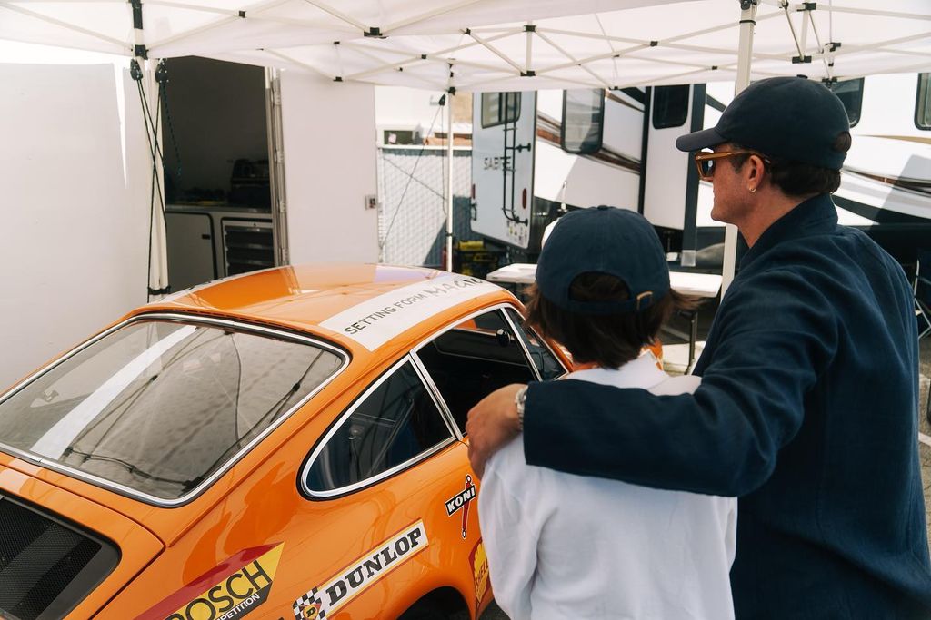 Orlando Bloom and son Flynn at the Porsche car show