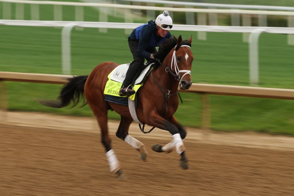 Journalism runs on the track during the morning training for the 151th Kentucky Derby at Churchill Downs on April 30, 2025 