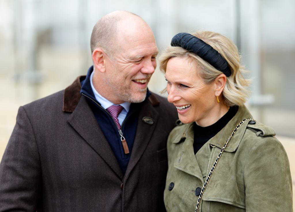 Mike Tindall and Zara Tindall attend day 2 of the April Meeting at Cheltenham Racecourse on April 18, 2024 in Cheltenham, England.