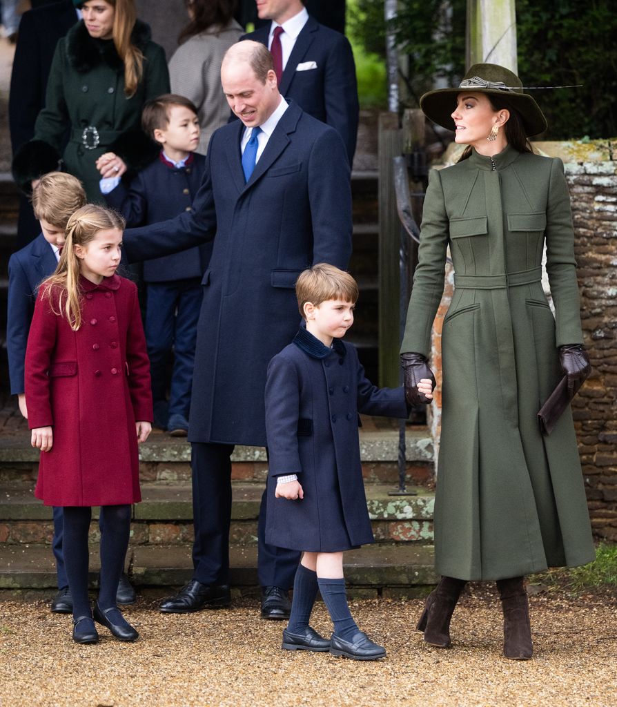 Prince George, Princess Charlotte, Prince William, Prince Louis and Kate at church