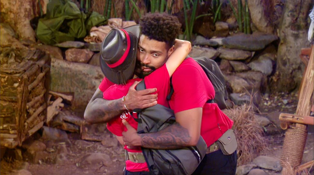 Myleene and Jordan share a hug on their last night in camp