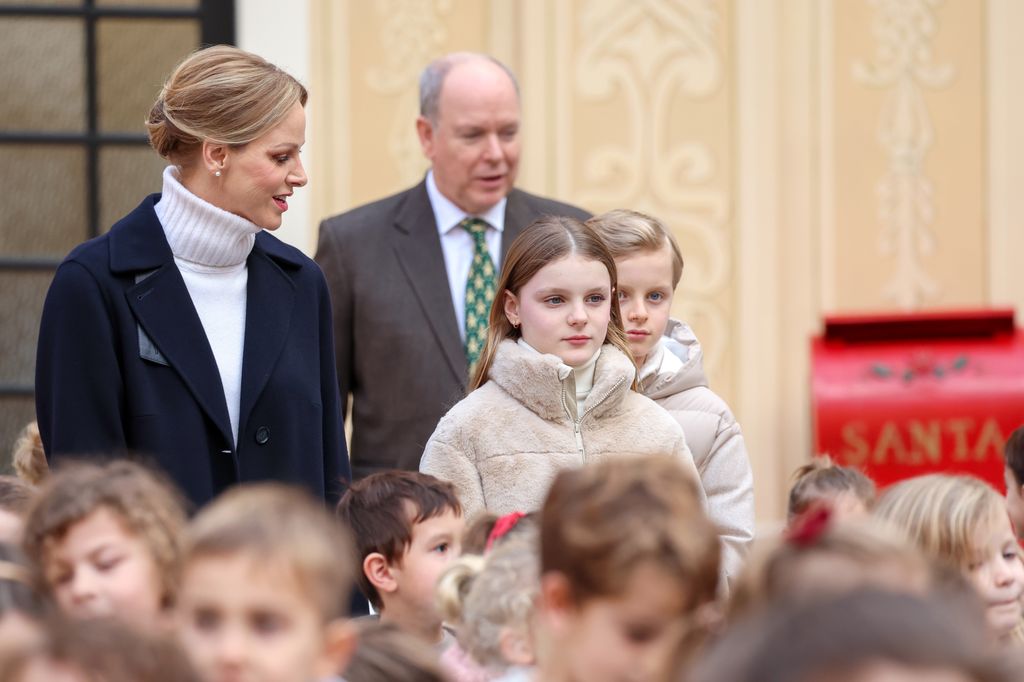 Princess Charlene with her children in crowd