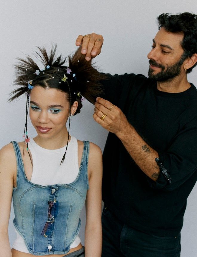 Celebrity hairstylist Peter Lux creating Y2K inspired festival hair
