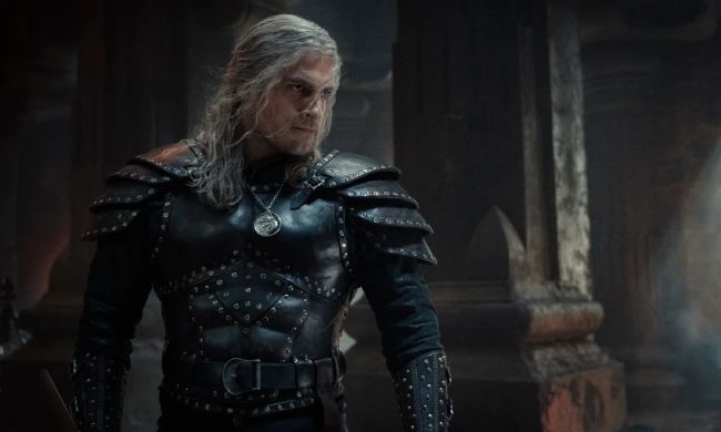 Henry Cavill in costume as Geralt in The Witcher