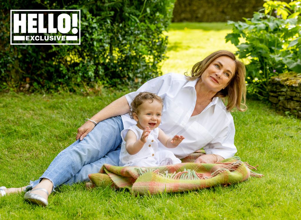 Penelope Chilvers at Cotswolds home with grandchild