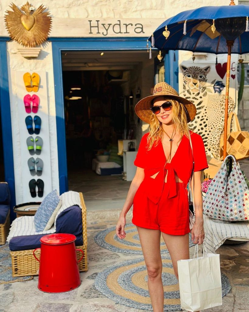 heather graham red playsuit in greece