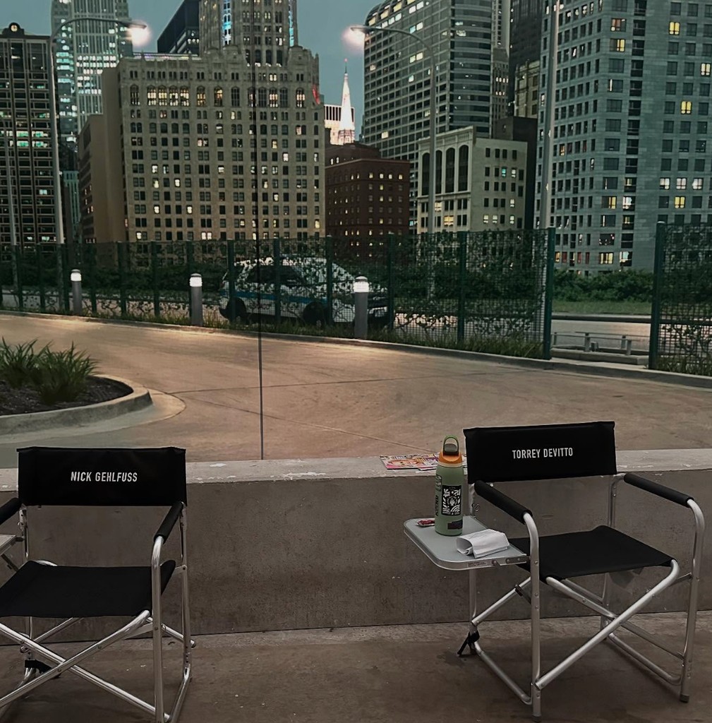 Behind-the-scenes photos shared by Torrey DeVitto of her surprise return to Chicago Med alongside Nick Gehlfuss