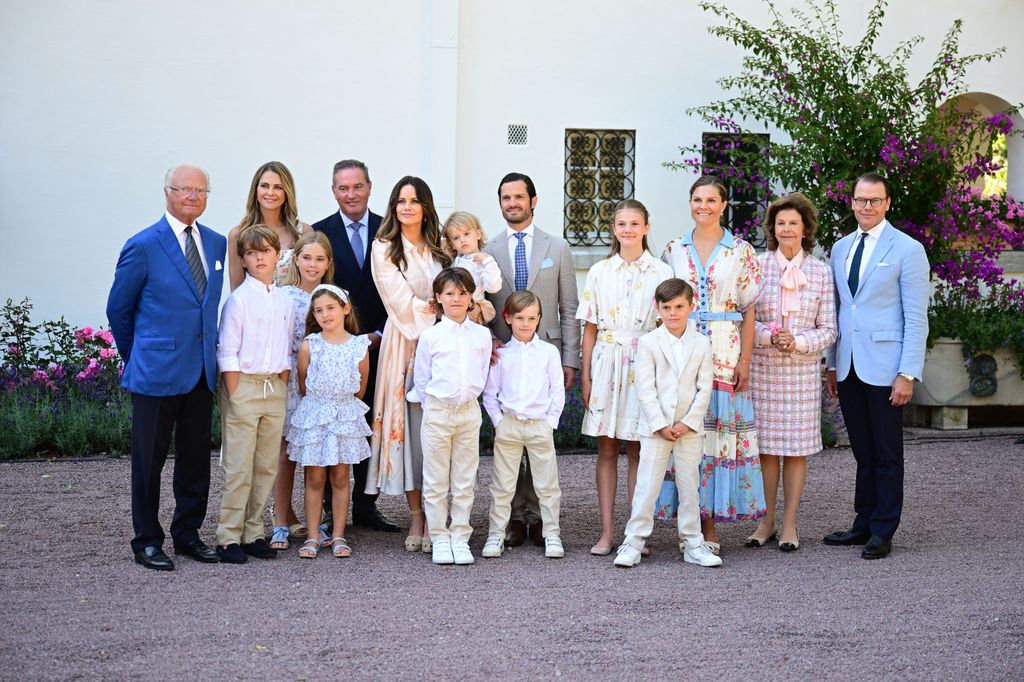 King Carl Gustaf and Queen Silvia with children and their spouses and their grandchildren