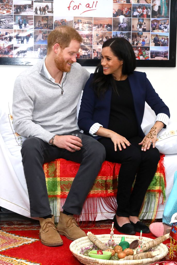 Prince Harry, Duke of Sussex and Meghan, Duchess of Sussex during a Henna ceremony on February 24, 2019 in Asni, Morocco