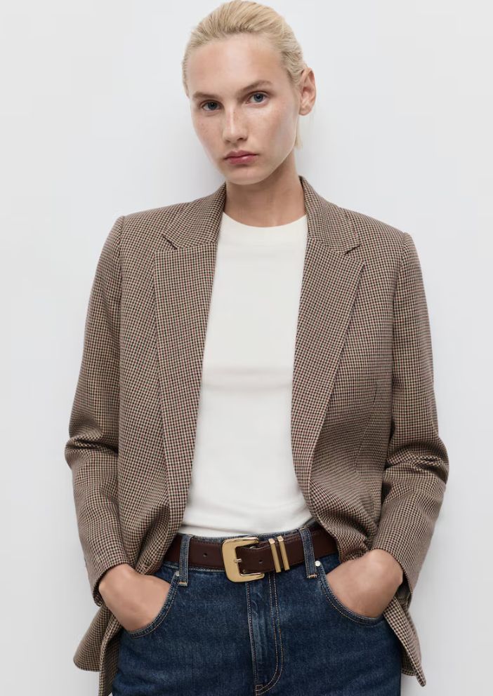 Mango Double Breasted Tweed Blazer