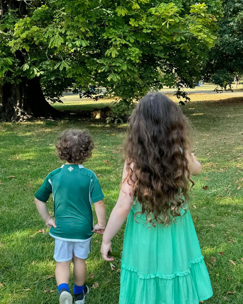 brother and sister enjoying walk