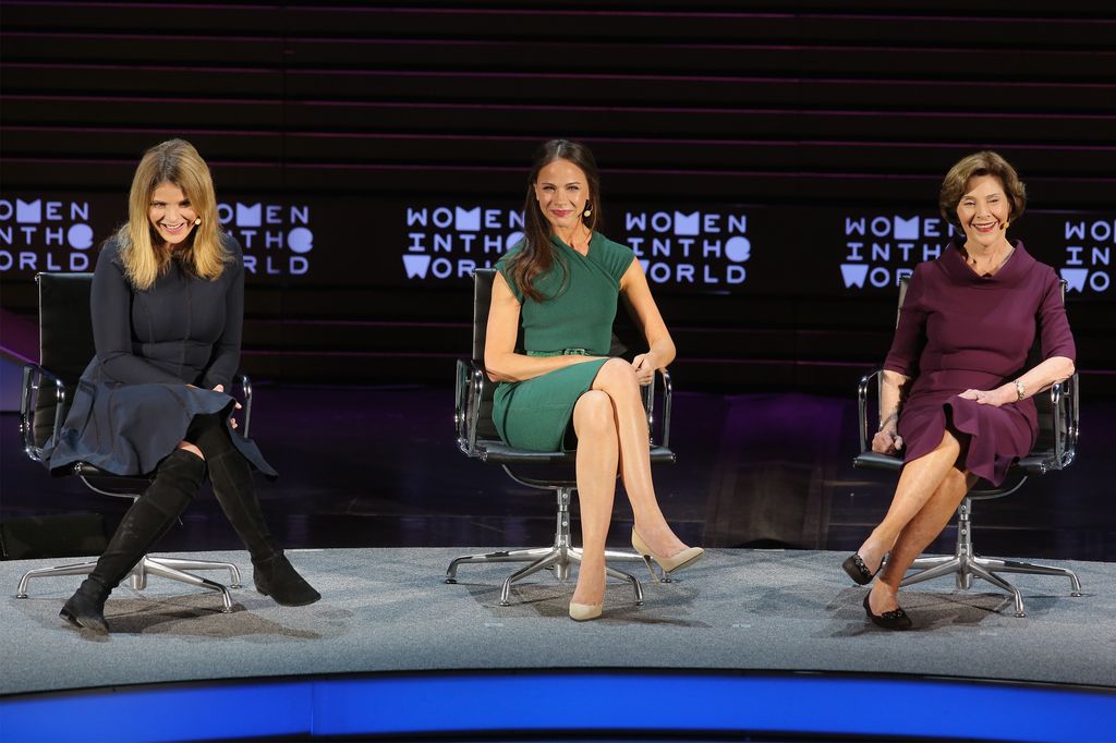 Jenna Bush Hager, Barbara Bush Jr. and former First Lady Laura Bush speak onstage during Tina Brown's 7th Annual Women In The World Summit 