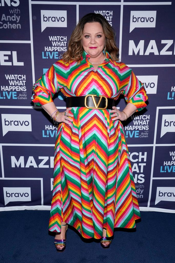 Melissa in a rainbow-esque dress 