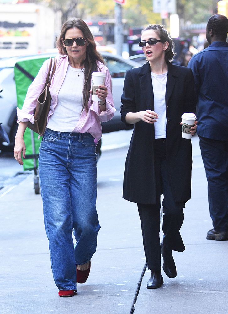 Katie Holmes on a coffee run with her Our Town co-star Zoey Deutch 