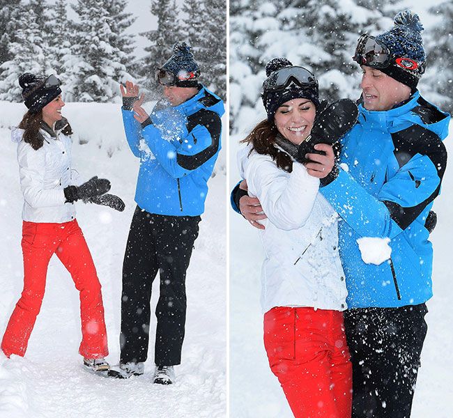 Prince William and Kate having a snow fight on the French Alps
