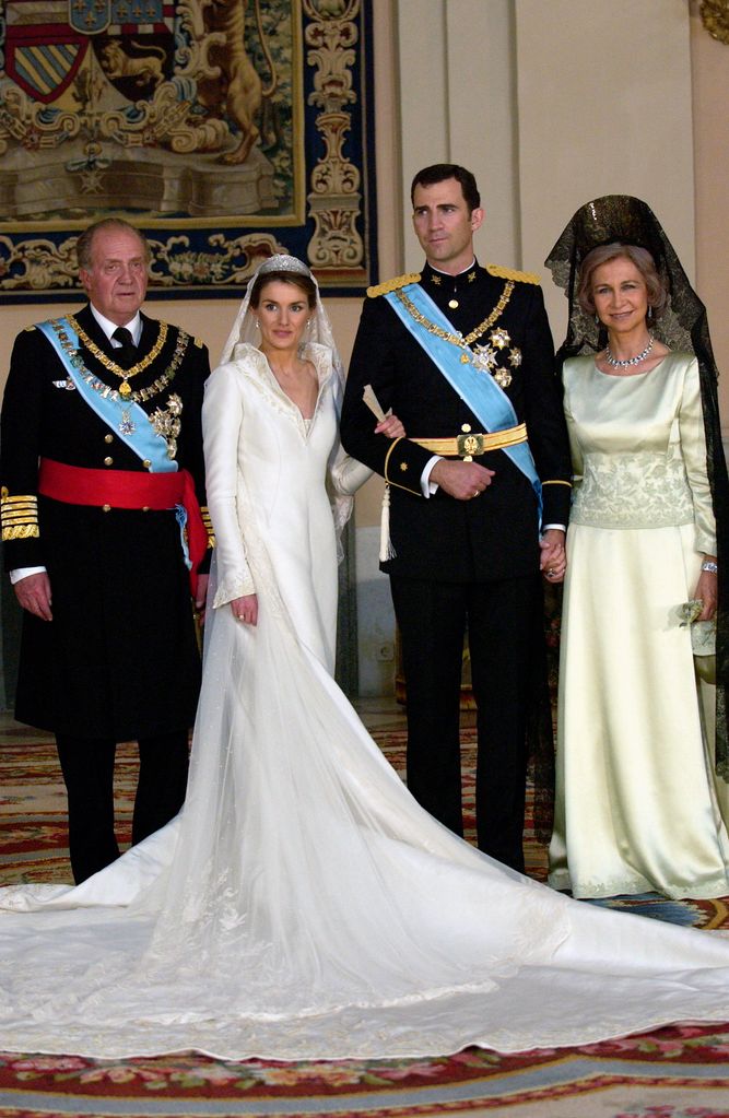 The newlyweds were pictured with Felipe's parents King Juan Carlos of Spain and Queen Sofia