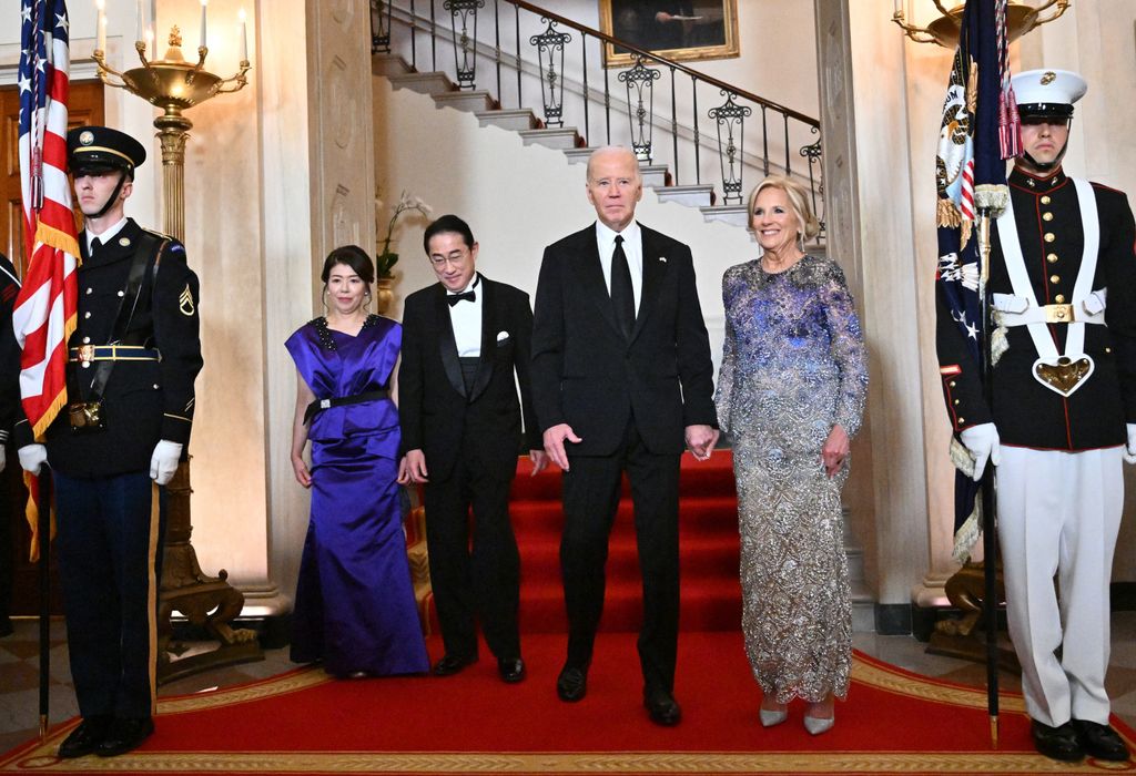 US President Joe Biden (2nd R), First Lady Jill Biden (R), Japanese Prime Minister Fumio Kishida (2nd L) and his wife Yuko Kishida 
