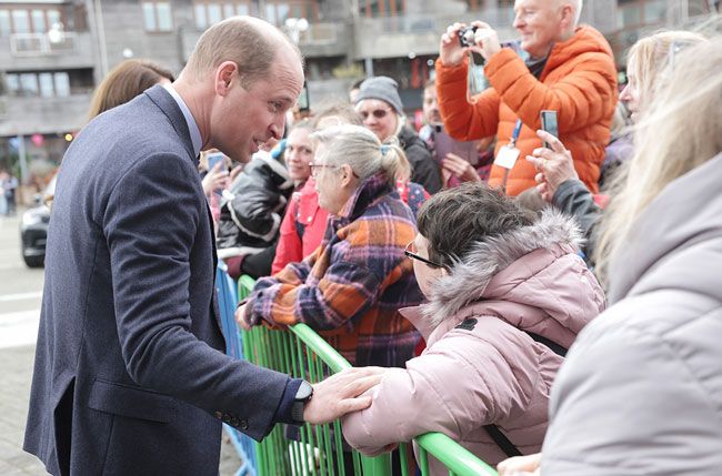 Prince William speaks to the crowd in Falmouth