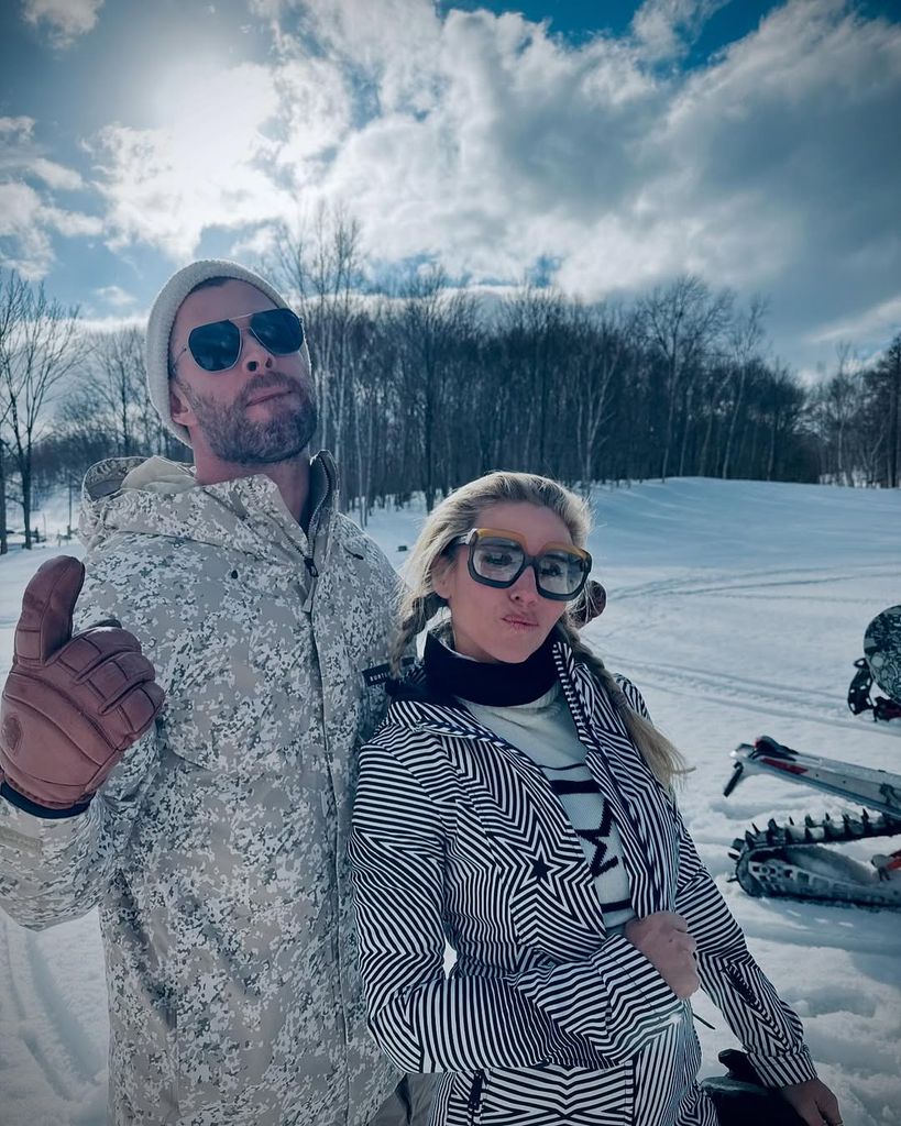 Chris Hemsworth and Elsa Pataky pose for a photo while skiing during their Japanese vacation, shared on Instagram
