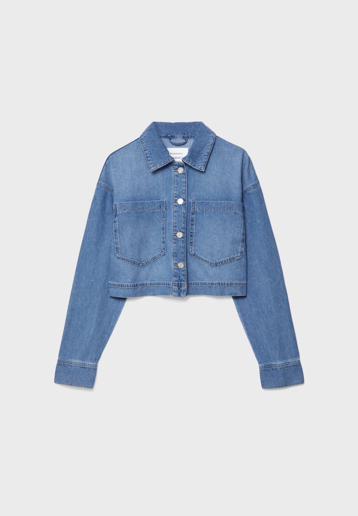 Cropped Denim Overshirt With Pockets