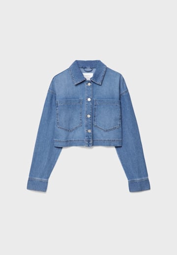 Cropped Denim Overshirt With Pockets