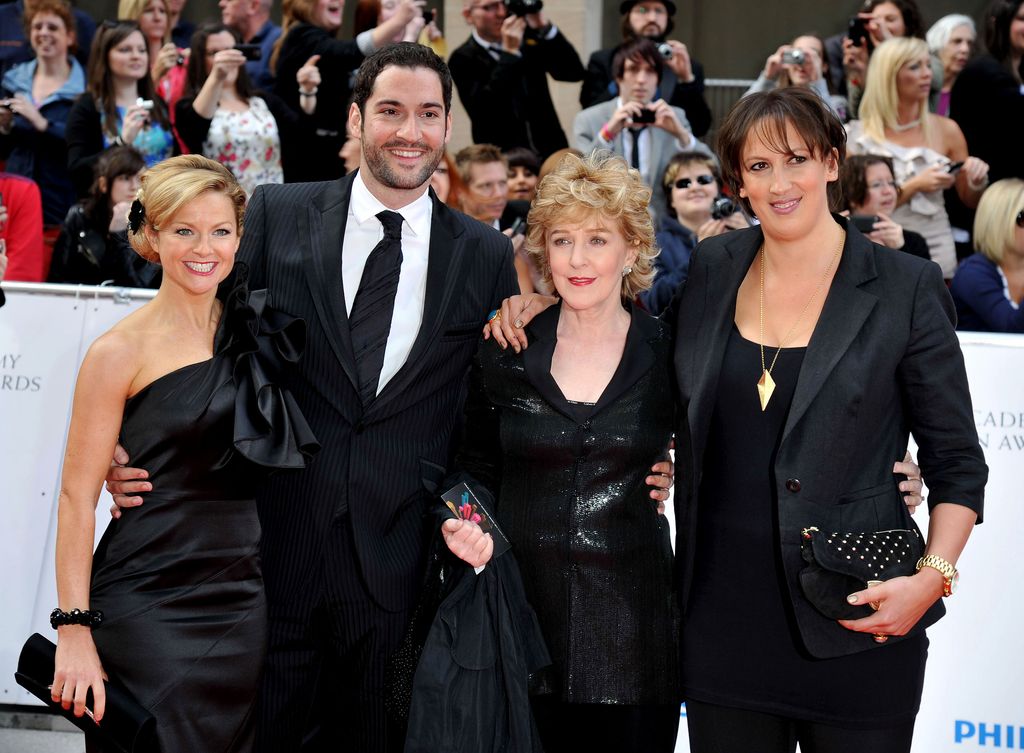 Sarah Hadland on red carpet with Tom Ellis, Patricia Hodge and Miranda Hart