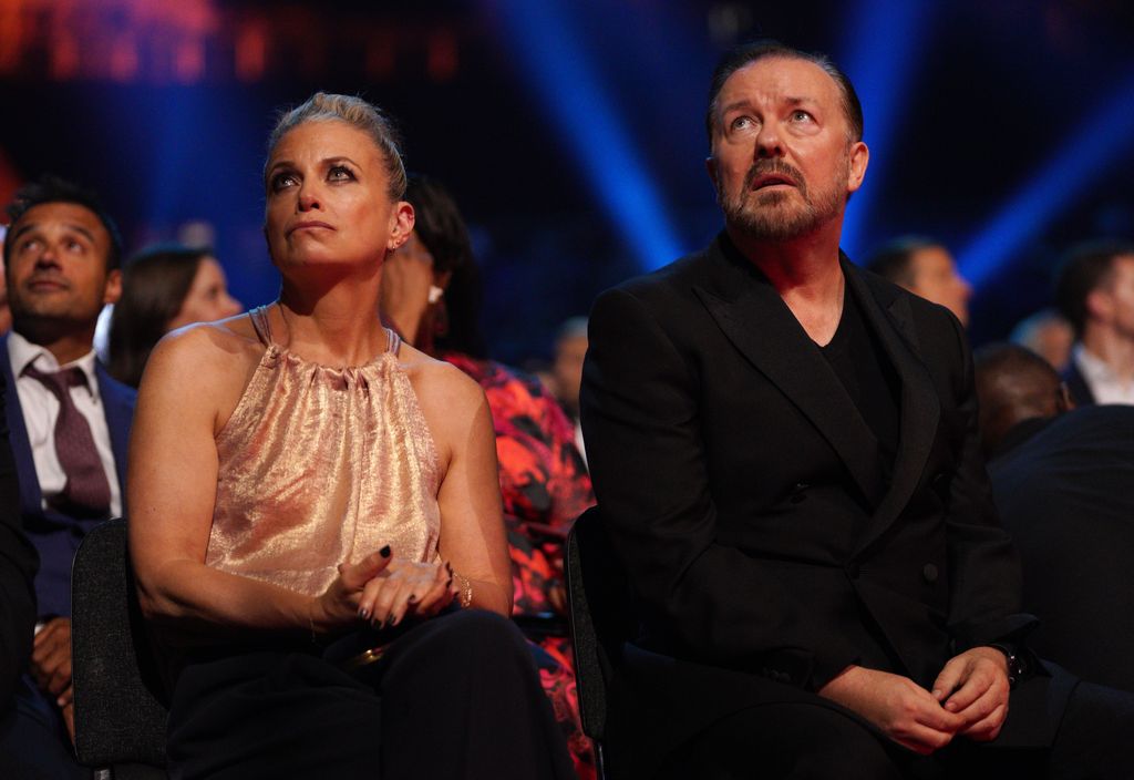 Jane Fallon and Ricky Gervais at awards ceremony