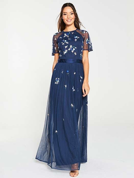 Very navy embroidered bridesmaid dress